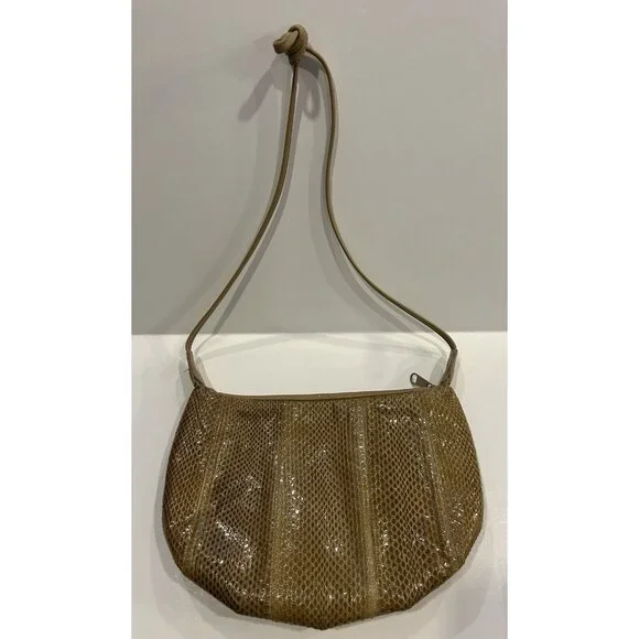 Clemente Vintage Snake Skin Shoulder Purse Tan / Brown With Strap Zipper Closure - Picture 4 of 16